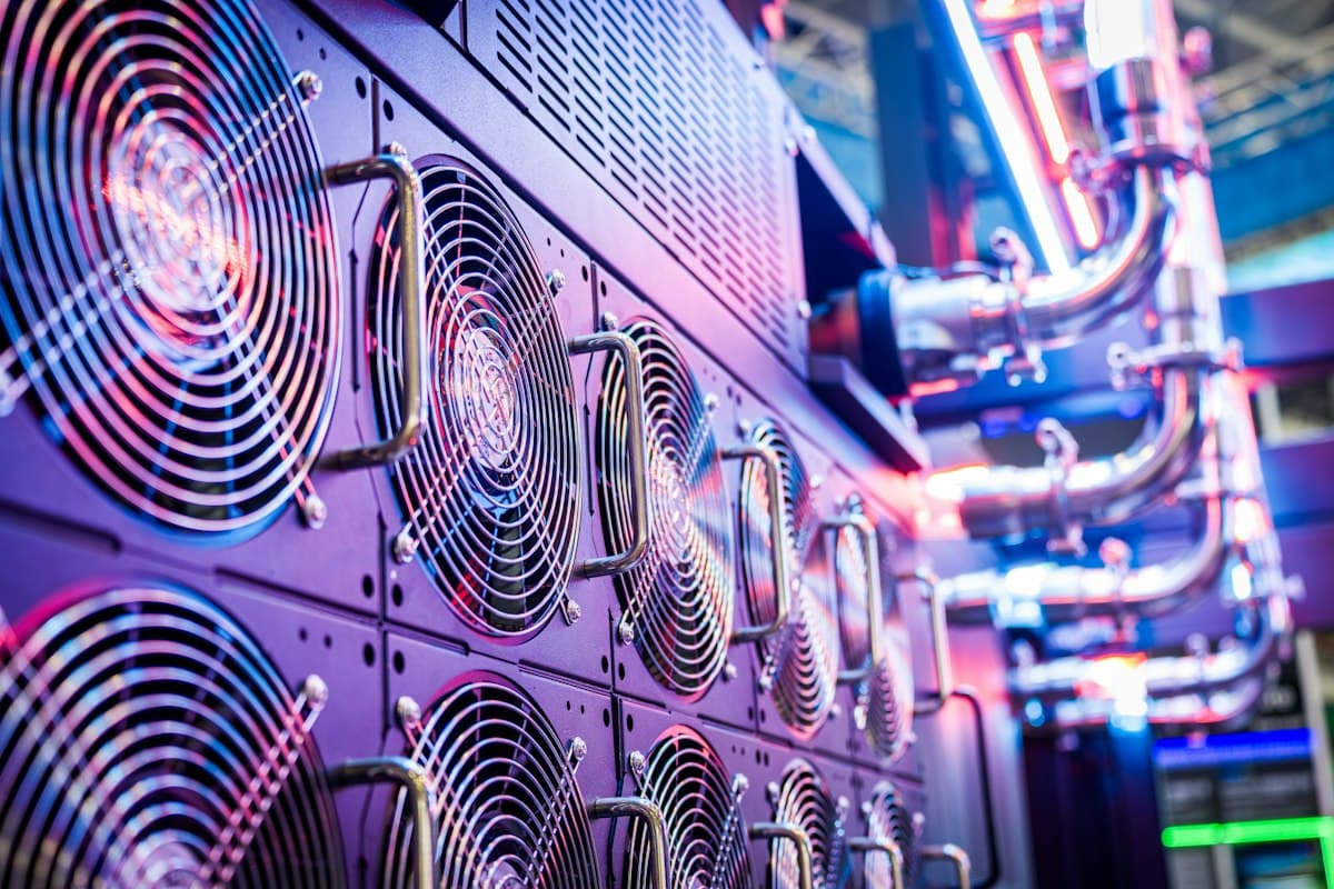Close-up of server cooling fans in a data center, representing cloud infrastructure