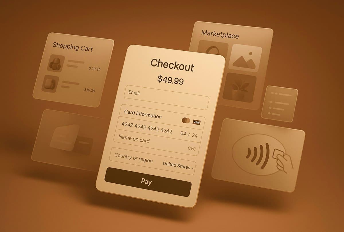 Online checkout screen showing payment details and a shopping cart