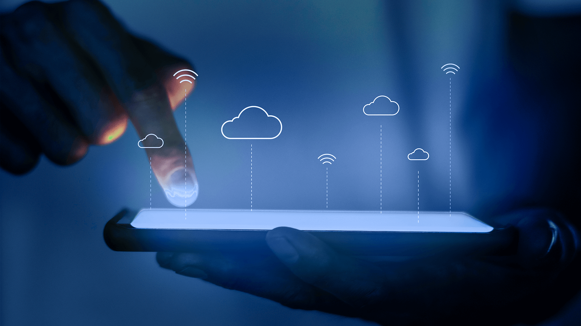 Cloud image with a finger, symbolizing the importance of knowing more about Google Cloud vs AWS.