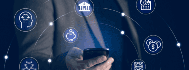 Man's hands with a smartphone symbolize banking maturity.