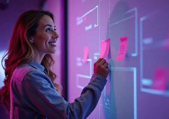 Women using post-it notes to symbolize digital experiences.