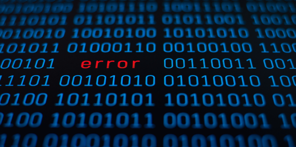The code on the screen shows an error, symbolizing the risk of building on legacy code.